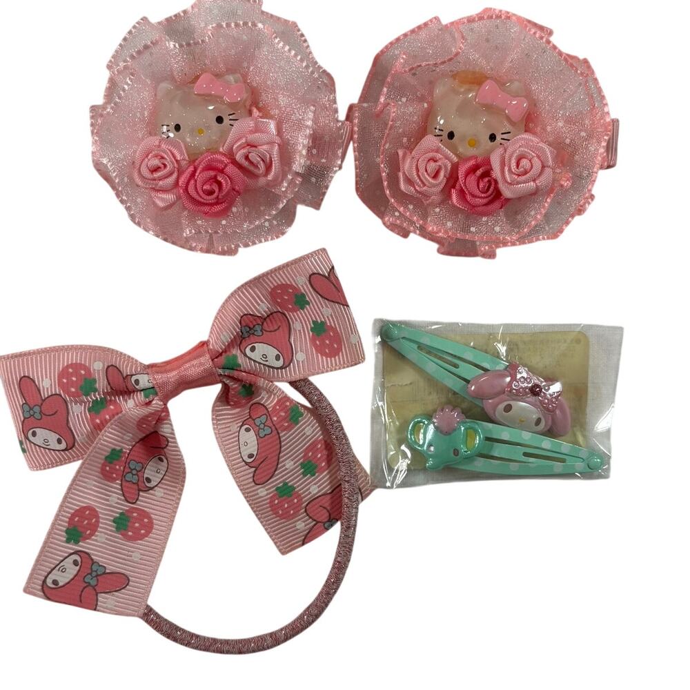Pink Hello Kitty Hair Clips, My Melody Hair Clip Hair Tie, Zou Clip, Sanrio